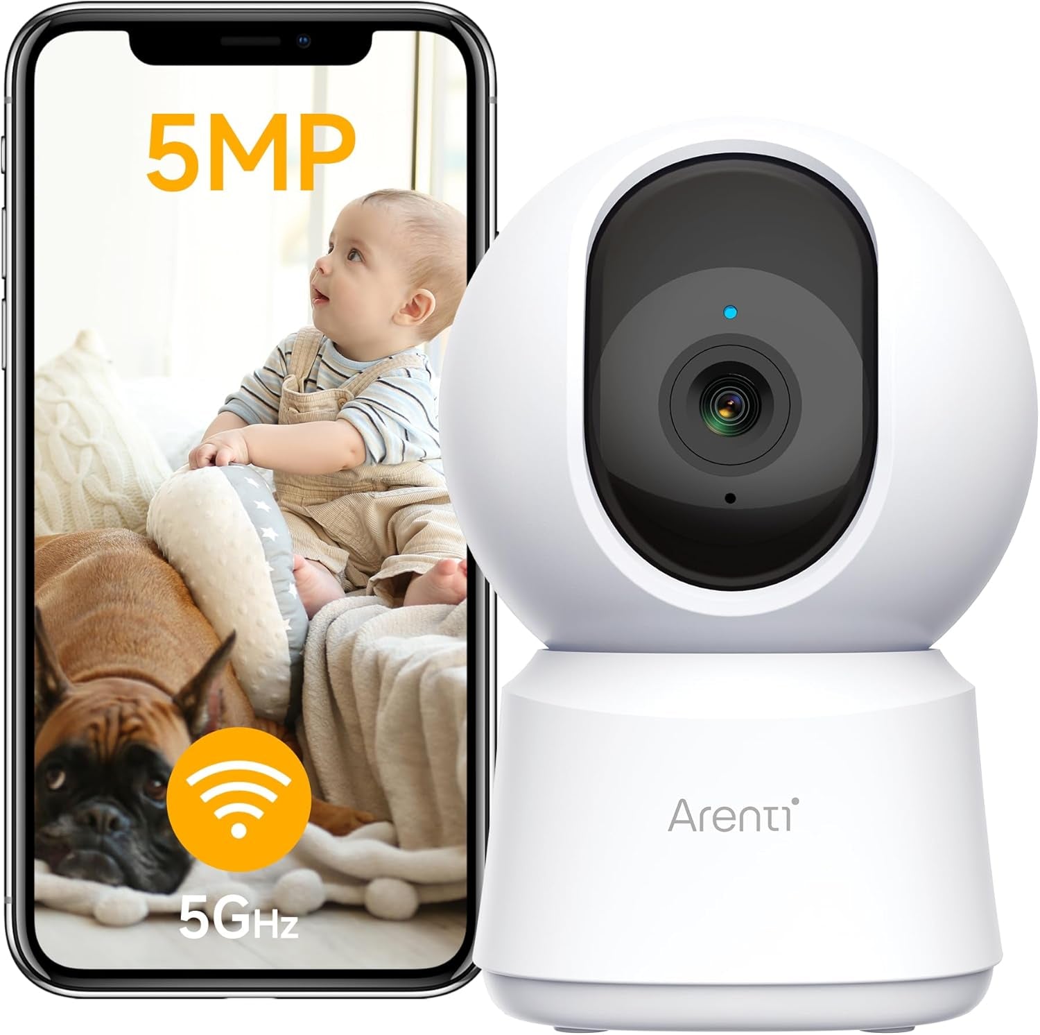 3K 5MP Pet Dog Cameras with App,5Ghz&2.4G Wifi 6 Baby Monitor,Security Camera Indoor,Motion Tracking,Sound Detection,Night Vision,360°View,Two-Way Audio,Works with Alexa (P2F)