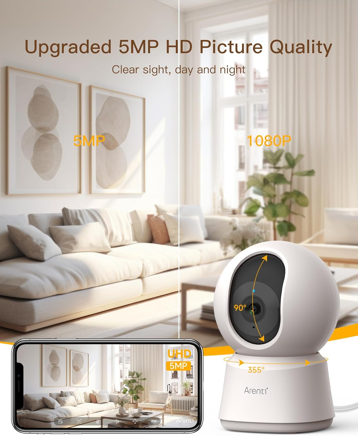 3K 5MP Pet Dog Cameras with App,5Ghz&2.4G Wifi 6 Baby Monitor,Security Camera Indoor,Motion Tracking,Sound Detection,Night Vision,360°View,Two-Way Audio,Works with Alexa (P2F)