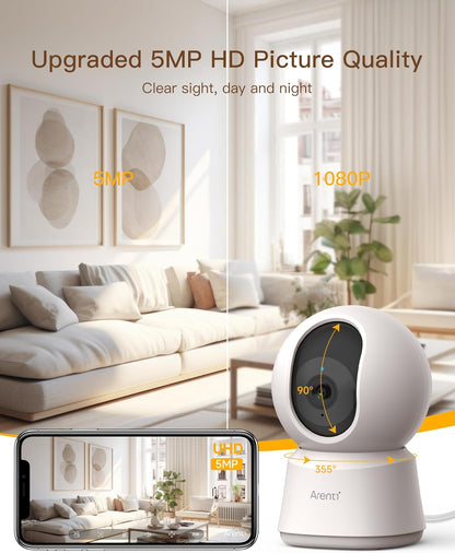 3K 5MP Pet Dog Cameras with App,5Ghz&2.4G Wifi 6 Baby Monitor,Security Camera Indoor,Motion Tracking,Sound Detection,Night Vision,360°View,Two-Way Audio,Works with Alexa (P2F)